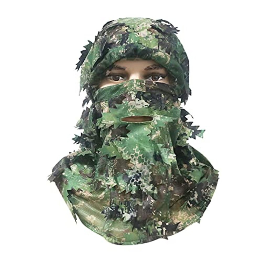 Ghillie Camouflage Leafy Hat 3D Full Face Mask Headwear Turkey Camo Hunter Hunting Accessories (Python Green)