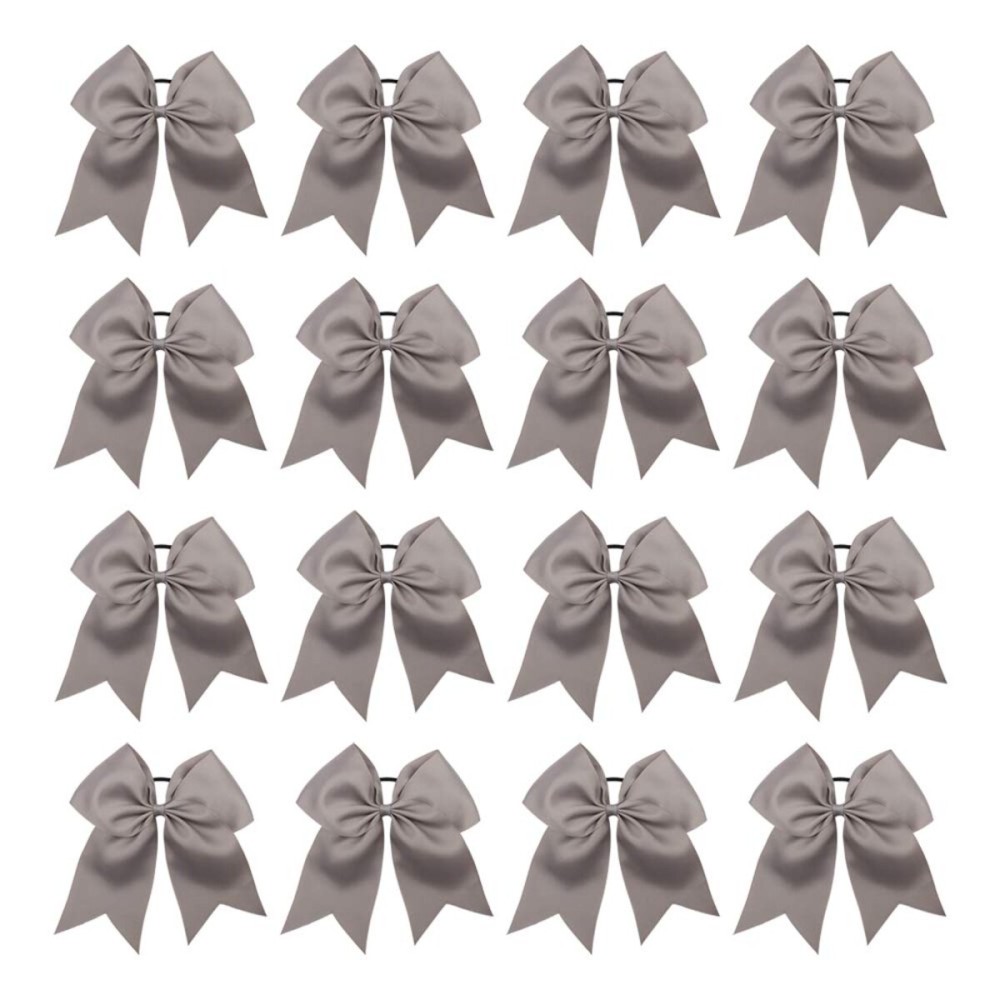 16PCS 8 Large Cheer Hair Bows Ponytail Holder Elastic Band Handmade for Cheerleading Teen Girls College Sports (Gray, 1 Count (Pack of 16))