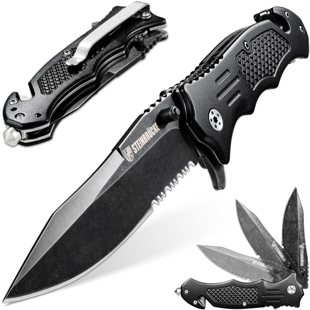 Steinbrucke Tactical Knife Pocket Knife Folding Stainless Steel 8Cr13Mov 3.4\'\' Blade, with Reversible Clip - Good Gift for Hunting Camping Survival Outdoor and Everyday Carry