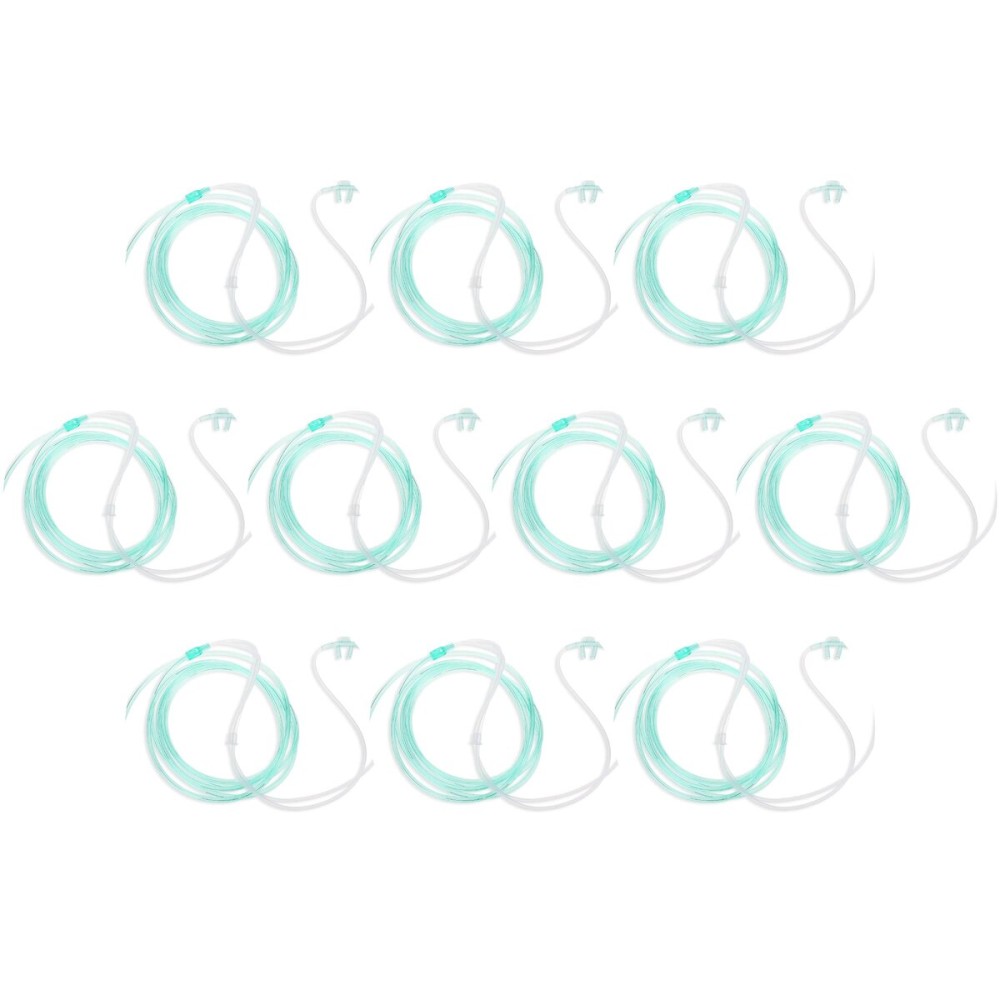 Dealmed Adult Standard Nasal Cannula - Straight with 7 ft (2.1m), Soft Green, Cannula Nasal Tubing for Oxygen, Highly Visible, Kink Resistant, Lightweight Tubing (10 Pack)