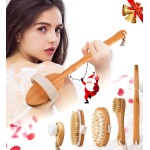 Zeutch Premium Dry Brushing Body Brush Set for Lymphatic Drainage and Cellulite Treatment, Boar Bristle Long Handle Face Cleansing Brush for A Glowing Skin, 5 Pack