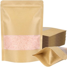 Blisstime Stand Up Pouches, 50 Pack Kraft Paper Bags with Matte Window and Tear Notch Resealable Bags for Small Business Home Use (6.5 x 8.7 Inches)