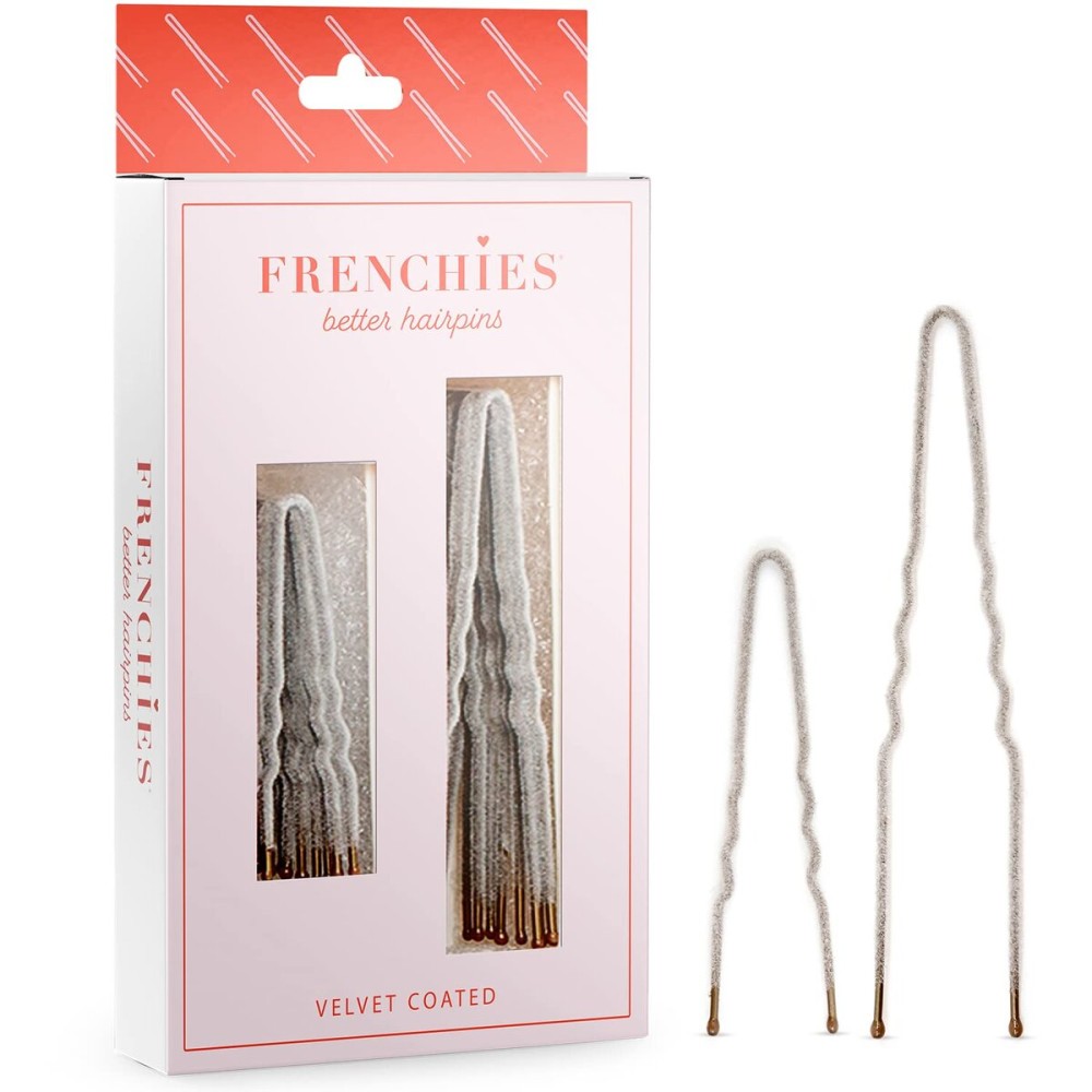Frenchies French Twist Hair Pin, Ultra Flocked Extra Soft French Hair Pins for Women, Wedding, Updo Extensions, or Wig, 20 Count, Grey