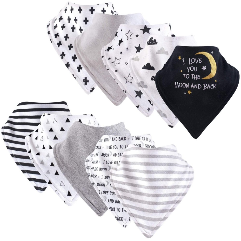 Hudson Baby Unisex Baby Cotton Bandana Bibs, Moon And Back, One Size
