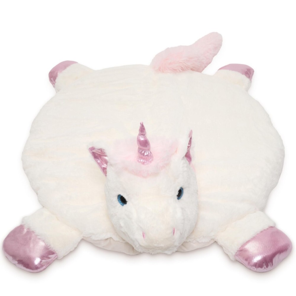 Bearington Baby Dreamer Baby Play Mat - 30 x 30 Inch White and Pink Unicorn Plush Stuffed Animal Blanket - Floor Mat Unicorn Plush Blanket