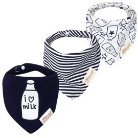 JN&LULU 3 Pack Newborn Baby Bibs Bandana Drool Bibs for Drooling Cotton Baby Gifts (Milk)