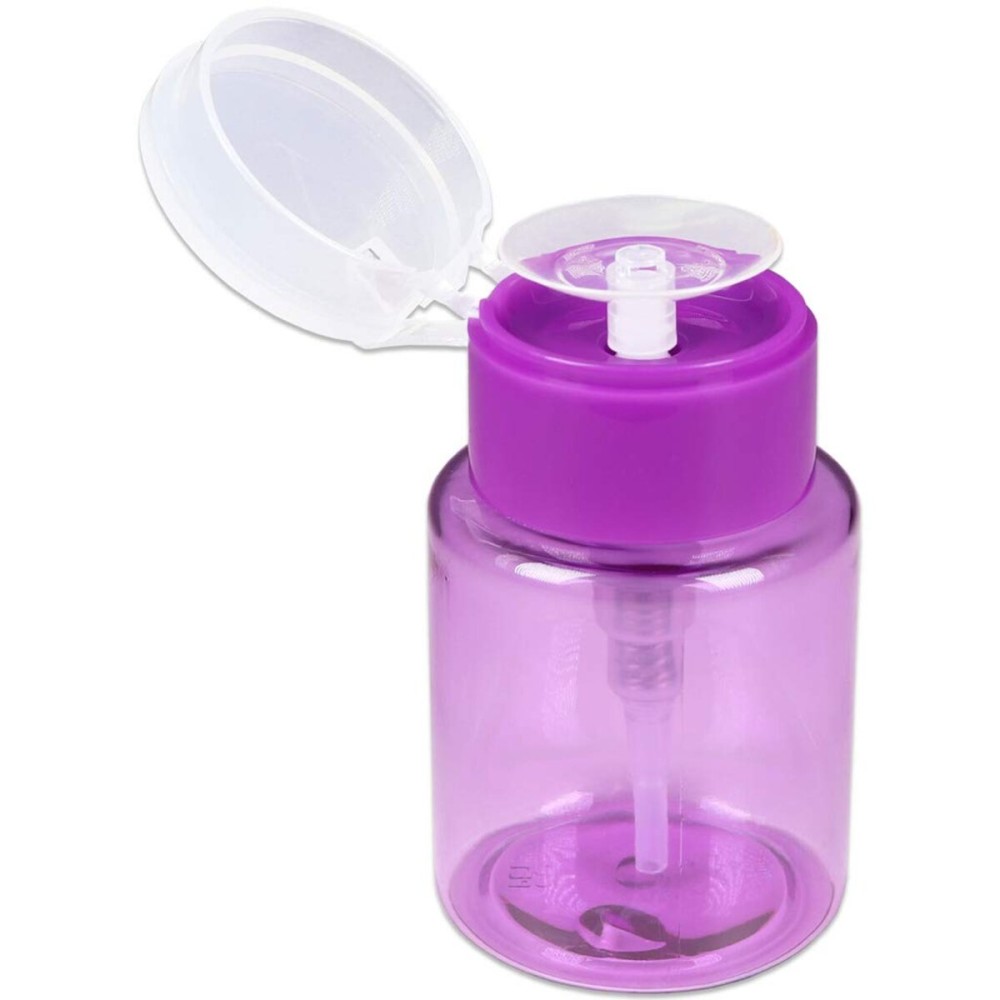 3oz Push Down Pump Dispenser Flip Top Cap Refillable Empty Bottle - Color: Purple - Lockable Travel Cosmetic Packaging Empty Bottle for Nail Polish Manicure