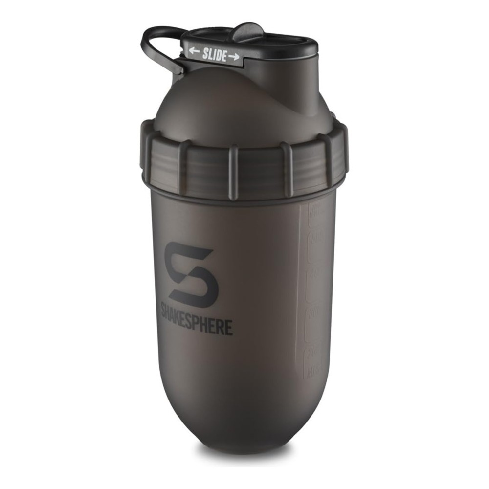 SHAKESPHERE Shaker Bottle - 24oz Leak Proof Protein Shaker Bottle for Pre Workout, Smoothie, and Powder Drink Mixes, No-Blade Mixer for Gym, BPA-Free, Easy Clean & Easy to Carry (Frosted Black)