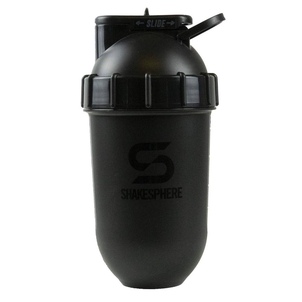 SHAKESPHERE Shaker Bottle - 24oz Leak-Proof Protein Shaker Bottle for Pre Workout, Smoothie and Powder Drink Mixes, No-Blade Mixer for Gym, BPA-Free, Easy Clean & Easy to Carry (Glossy Black)