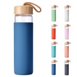 Yomious 20 Oz Borosilicate Glass Water Bottles with Silicone Sleeve BPA Free, Dishwasher Safe - Reusable Clear Glass Drinking with Leak Proof Bamboo Lid | Perfect Gym Water Bottles for Men & Women