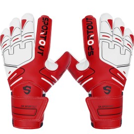 Sportout Youth&Adult Goalie Goalkeeper Gloves, Strong Grip for The Toughest Saves, with Finger Spines to Give Splendid Protection to Prevent Injuries, 3 Colors (Red, 5)