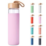 Yomious 20 Oz Borosilicate Glass Water Bottles with Silicone Sleeve BPA Free, Dishwasher Safe - Reusable Clear Glass Drinking with Leak Proof Bamboo Lid | Perfect Gym Water Bottles for Men & Women