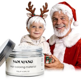 White Hair Color Wax Pomades 4.23 oz - Natural Hair Coloring Wax Material Disposable Hair Styling Clays Ash for Cosplay, Party (White)