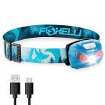 Foxelli USB-C Rechargeable LED Headlamp - Super Bright, Lightweight Head Lamp for Running, Camping, Hiking & Work - Comfortable Fit for Adults & Kids