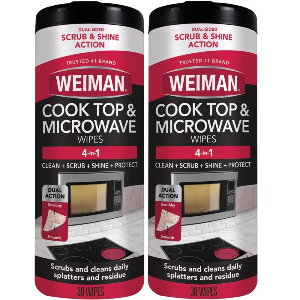 Weiman Glass Cooktop and Microwave Wipes - 2 Pack - Cleaner for Daily Use Professional Home Kitchen Cooktop Cleaner and Polish Use on Induction Ceramic Gas Portable Electric - 60 Wipes Total