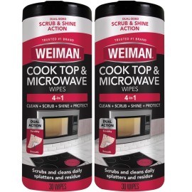 Weiman Glass Cooktop and Microwave Wipes - 2 Pack - Cleaner for Daily Use Professional Home Kitchen Cooktop Cleaner and Polish Use on Induction Ceramic Gas Portable Electric - 60 Wipes Total