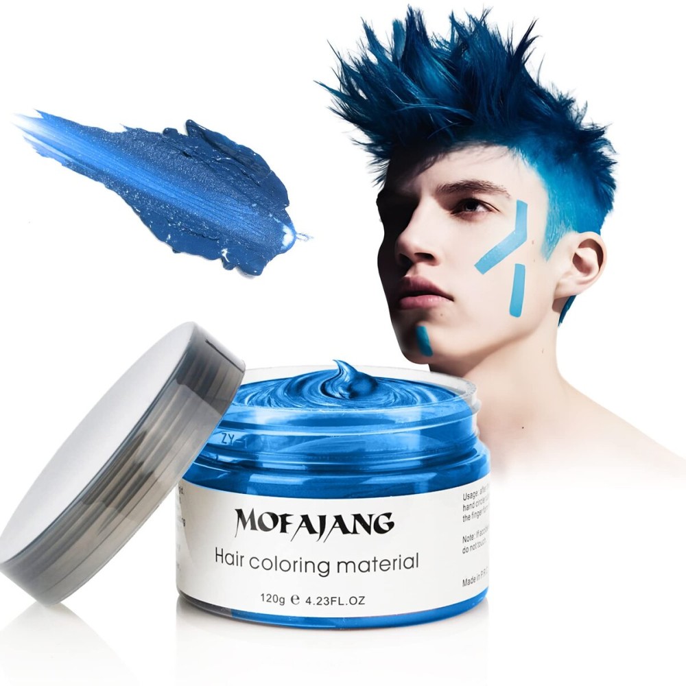 Blue Hair Color Wax Pomades 4.23 oz - Natural Hair Coloring Wax Material Disposable Hair Styling Clays Ash for Cosplay, Party (Blue)