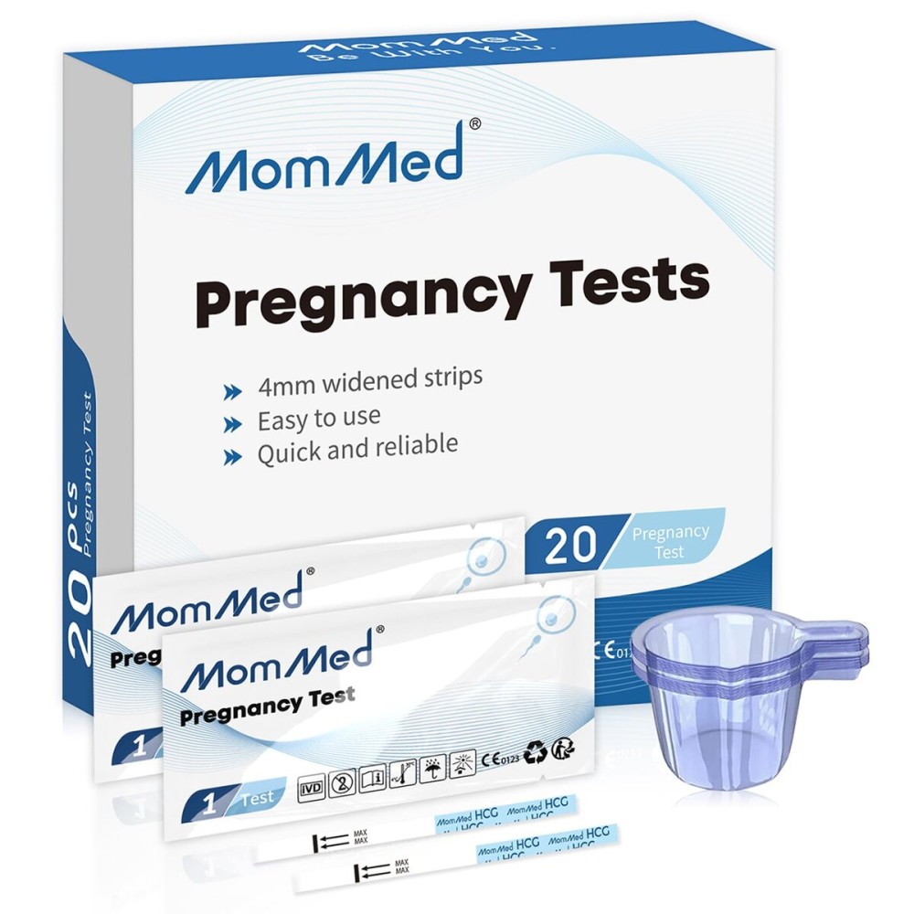 MomMed Pregnancy Test, 20 HCG Pregnancy Test Strips for Early Detection, Over 99% Accurate, 20 Free Urine Cups, Bulk Pregnancy Tests for Home Use, Pruebas de Embarazo