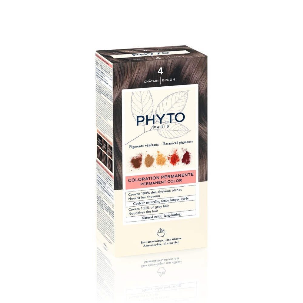 PHYTO Phytocolor Permanent Hair Color, 4 Brown, with Botanical Pigments, 100% Grey Hair Coverage, Ammonia-free, PPD-free, Resorcin-free, 0.42 oz.