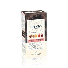 PHYTO Phytocolor Permanent Hair Color, 4 Brown, with Botanical Pigments, 100% Grey Hair Coverage, Ammonia-free, PPD-free, Resorcin-free, 0.42 oz.