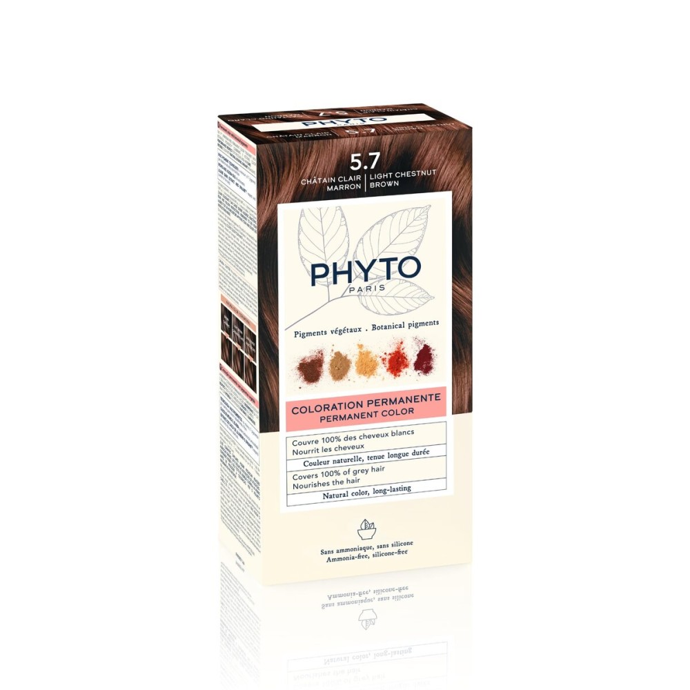 PHYTO Phytocolor Permanent Hair Color, 5.7 Light Chestnut Brown, with Botanical Pigments, 100% Grey Hair Coverage, Ammonia-free, PPD-free, Resorcin-free, 0.42 oz.