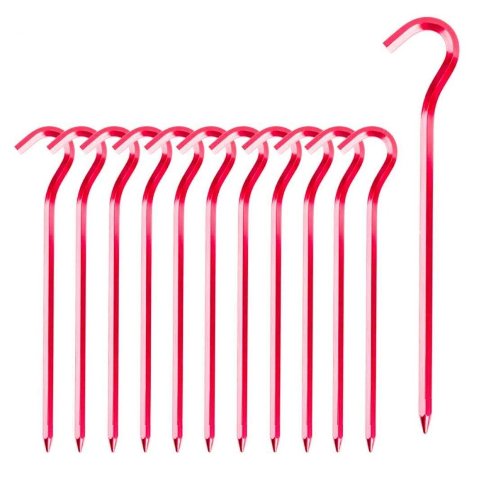 Tent Pegs - 12Pcs Aluminium Tent Stakes Pegs with Hook - 7 Hexagon Rod Stakes Nail Spike Garden Stakes Camping Pegs for Pitching Camping Tent, Canopies (Red)