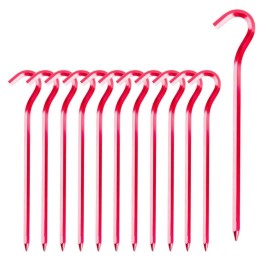 Tent Pegs - 12Pcs Aluminium Tent Stakes Pegs with Hook - 7 Hexagon Rod Stakes Nail Spike Garden Stakes Camping Pegs for Pitching Camping Tent, Canopies (Red)