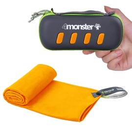 4Monster Microfiber Towel, Travel Towel, Camping Towel, Fast Drying, Soft Light Weight, Suitable for Gym, Beach, Swimming, Backpacking and More (Orange, Small (15.7 x 31.5 inches))