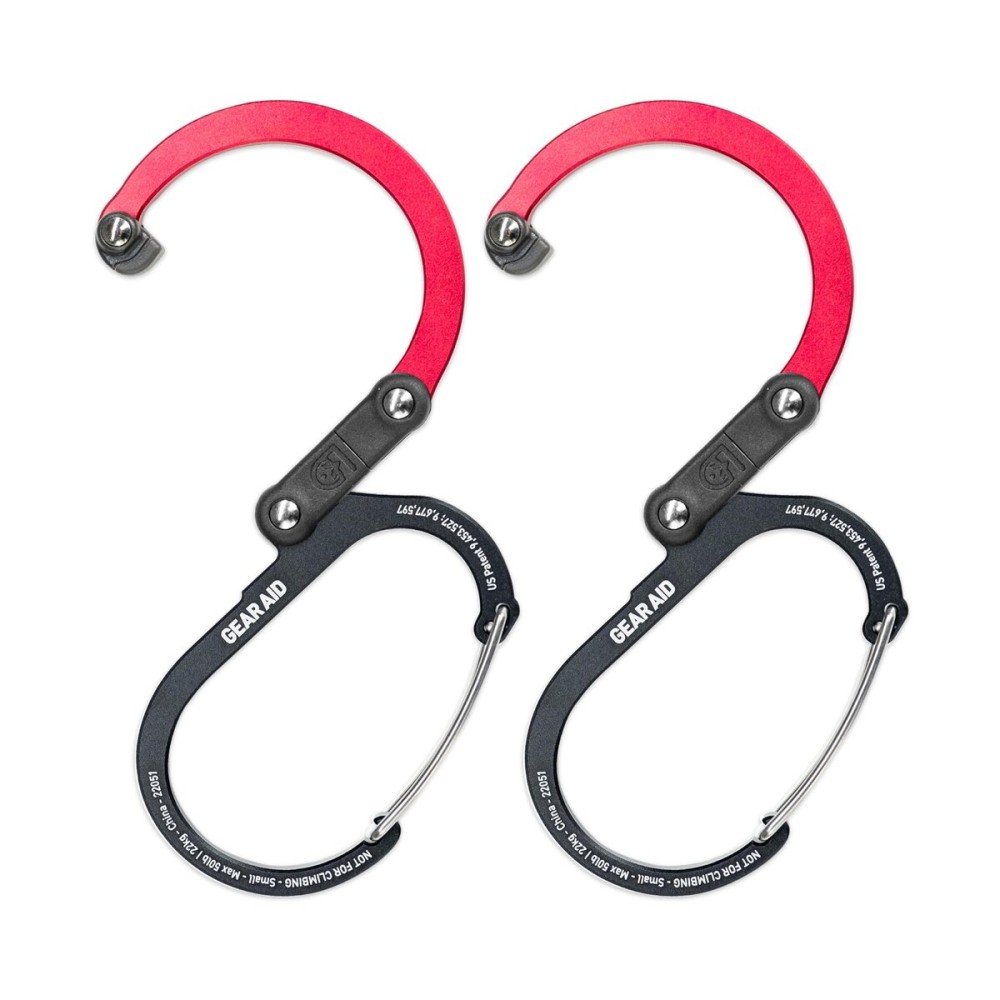 GEAR AID HEROCLIP Carabiner Clip and Hook (Small) for Purse, Stroller, and Backpack, Black & Red, 2 Pack
