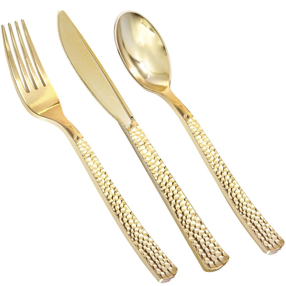 Supernal 360pcs Plastic Gold Silverware,Cutlery,Disposable Utensils,120 Plastic Knives,120 Gold Forks,120 Disposable Spoons,Perfect for Birthday,Party,Wedding