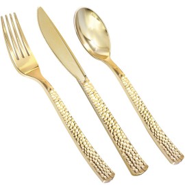 Supernal 360pcs Plastic Gold Silverware,Cutlery,Disposable Utensils,120 Plastic Knives,120 Gold Forks,120 Disposable Spoons,Perfect for Birthday,Party,Wedding