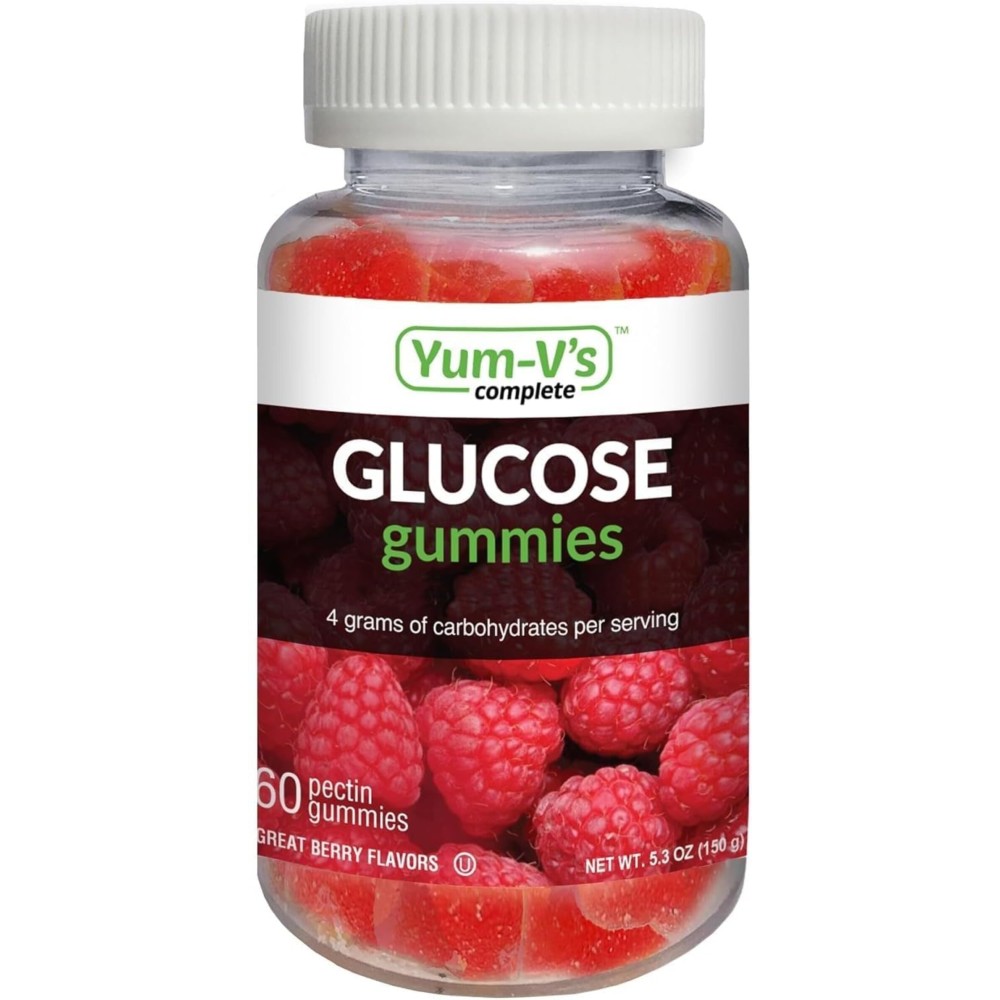 YUM-V\'S Glucose Gummies - Fast Acting Glucose Chewable Gummies - Great Tasting - Gluten Free, Vegan, Non-GMO - Berry Natural Flavor - 60 Chewable Gummy for Adults & Kids