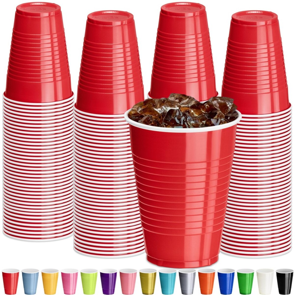 DecorRack Red Plastic Cups, 12 oz Disposable Cups, Reusable Party Supplies (120 Count)