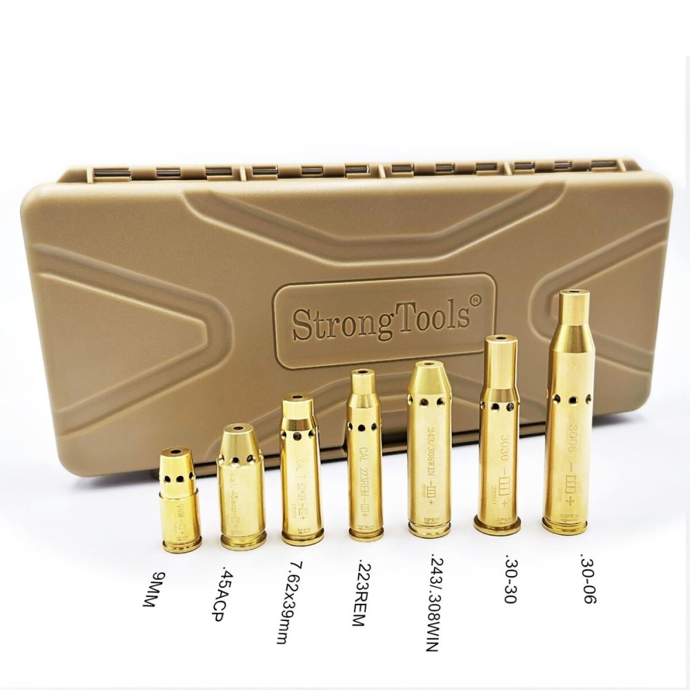 BoreSighter for 223/9MM/7.62X39MM/30-30/30-06/.25/270/243/308/7MM/45ACP Colt Caliber Rifle Scope Handgun Brass Red Dot Boresight Kit for Hunting with AG3 Batteries (Special, Bullet Type)