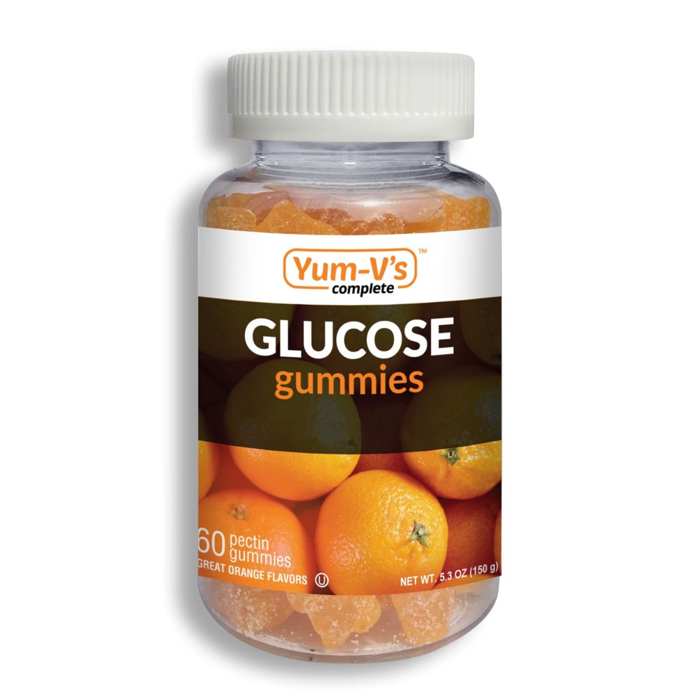 YUM-V\'S Glucose Gummies - Fast Acting Glucose Chewable Gummies - Great Tasting - Gluten Free, Vegan, Non-GMO - Orange Natural Flavor - 60 Chewable Gummy for Adults & Kids