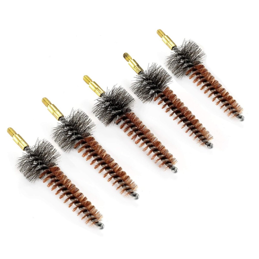 BOOSTEADY 5 Pcs Phosphor Bristle Bronze Bore Gun Cleaning Brush for Pistol Shotgun with 50 Professional Square Patches Multi-Caliber