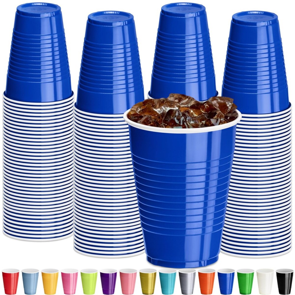 DecorRack Blue Plastic Cups, 12 oz Disposable Cups, Reusable Party Supplies (120 Count)
