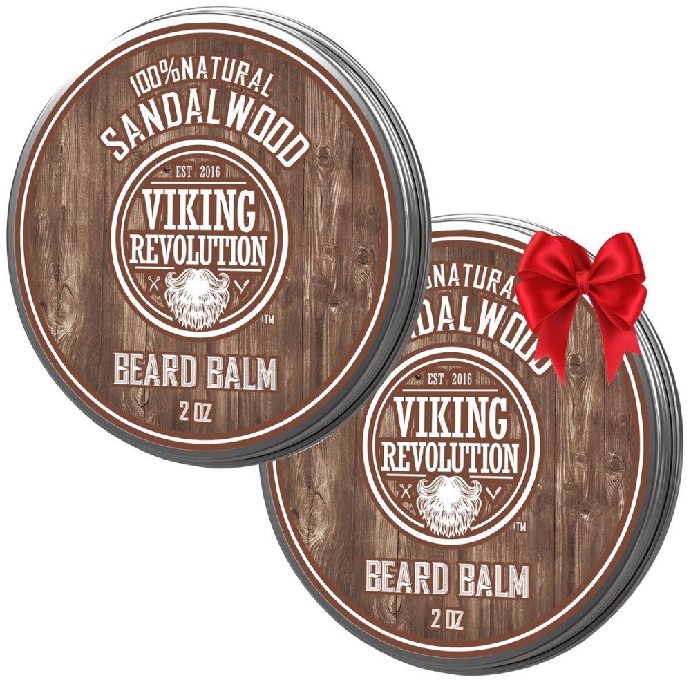 Viking Revolution Sandalwood Beard Balm - Beard Butter with Argan Oil, Beard Softener for Men with Jojoba Oil - Beard Moisturizer for Men with Beeswax - Beard Wax for Men (2oz, 2 Pack)
