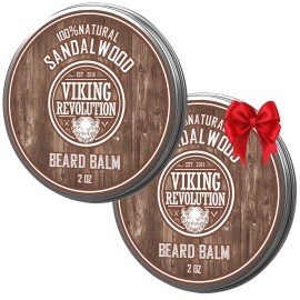 Viking Revolution Sandalwood Beard Balm - Beard Butter with Argan Oil, Beard Softener for Men with Jojoba Oil - Beard Moisturizer for Men with Beeswax - Beard Wax for Men (2oz, 2 Pack)