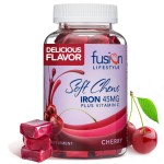 Fusion Lifestyle Chewable Iron Supplement for Women & Men - Cherry Flavor, Iron Vitamin C Soft Chew for Max Absorption, Iron as Ferrous Fumarate, Ideal for Anemia and Iron Deficiency, 2 Month Supply