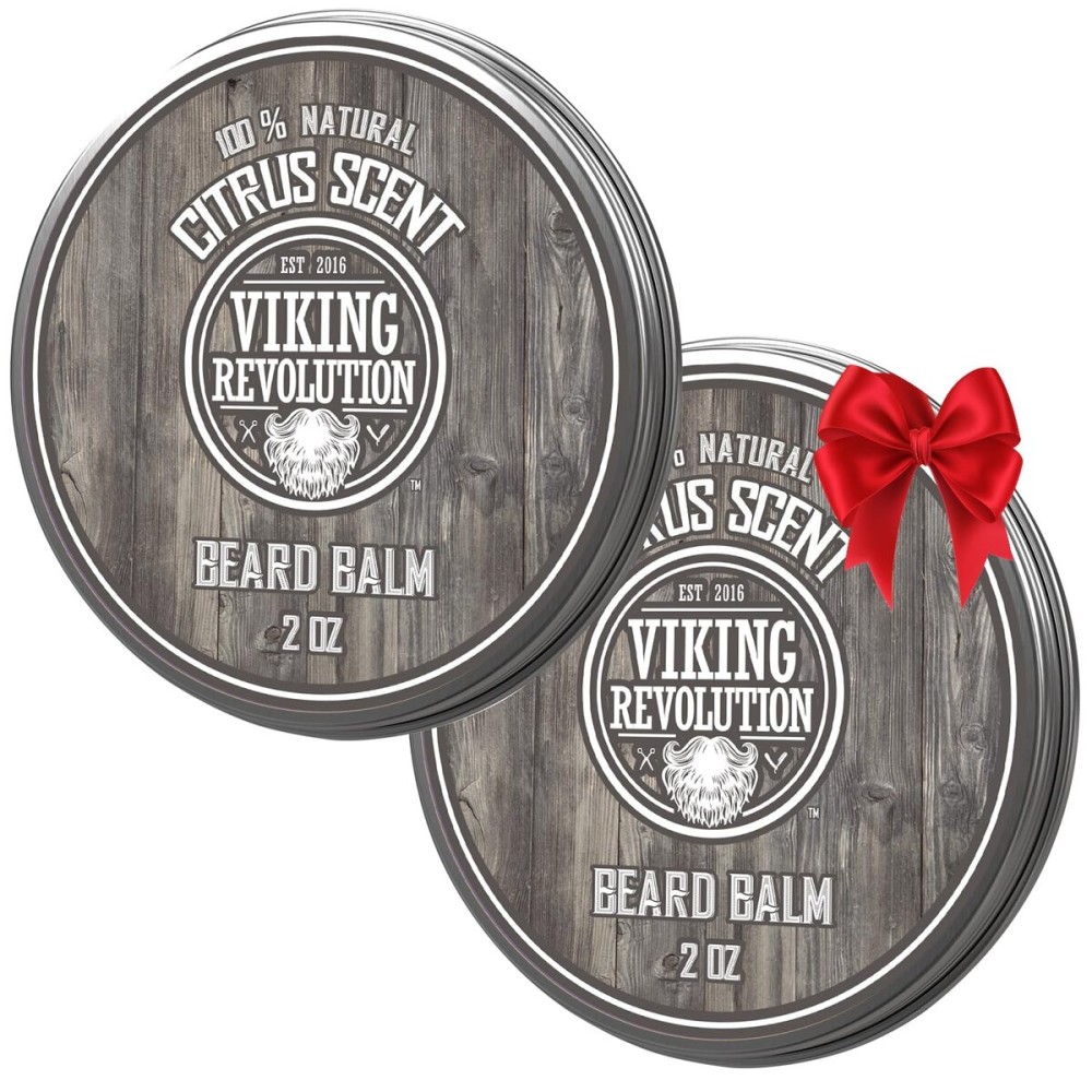 Viking Revolution Citrus Beard Balm - Beard Butter with Argan Oil, Beard Softener for Men with Jojoba Oil - Beard Moisturizer for Men with Beeswax - Beard Wax for Men with Mango Butter (2oz, 2 Pack)