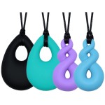 Chew Necklace for Boys and Girls, Silicone Chewy Necklace Sensory Toys for Kids Teardrop Twist Pendants, Chewing Toys for Autism or Oral Motor Special Needs BPA Free - 4 PCS Set