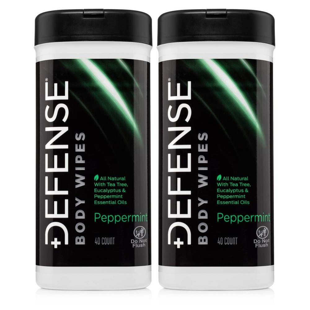 Defense Soap All Natural Peppermint Body Wipes 2PK with Tea Tree Oil | Wrestling, Combat, Camping, Gym, Post Workout Shower Wipes for Men and Women. 40 Count (Pack of 2)
