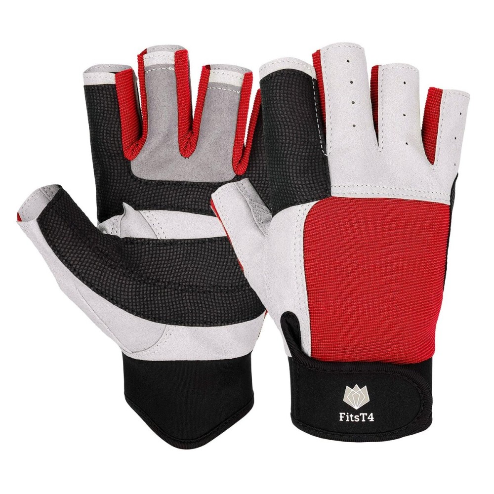 FitsT4 Sports Sailing Gloves 3/4 Finger and Grip Great for Sailing, Yachting, Paddling, Kayaking, Fishing, Dinghying Water Sports for Men and Women Red M