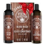 Beard Wash & Beard Conditioner Set w/Argan & Jojoba Oils - Softens & Strengthens - Natural Sandalwood Scent - Beard Shampoo w/Beard Oil (10oz)