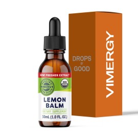 Vimergy Organic Lemon Balm Tincture Herbal Supplement - 175 mg of 10:1 Lemon Balm Extract per Serving, can be Used in Tea - USDA Certified Organic, Non-GMO, Alcohol-Free - 30 mL (1 mL/Serving)