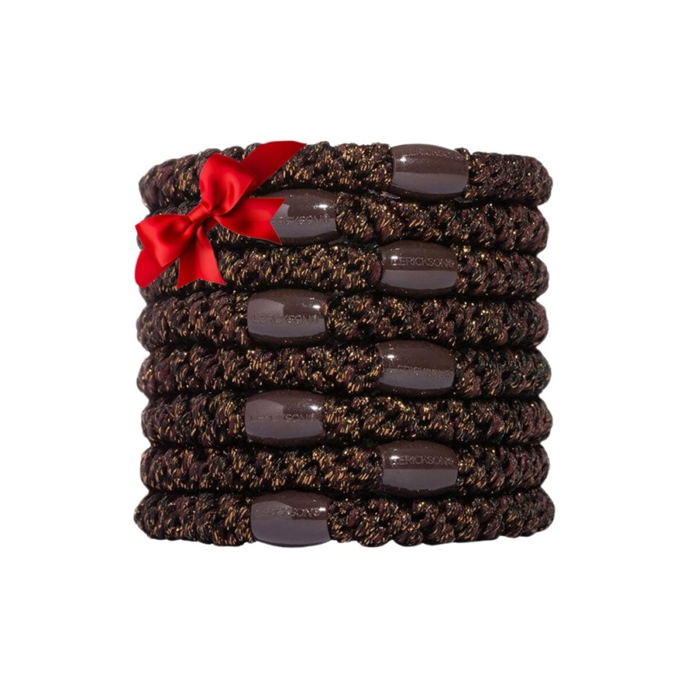 Brown Hair Ties for Thick Hair, Grab & Go Ponytail Holders, 8 Pack, Metallic Espresso, Thick No-Crease Bands with Strong Hold and Damage-Free Design | L. Erickson