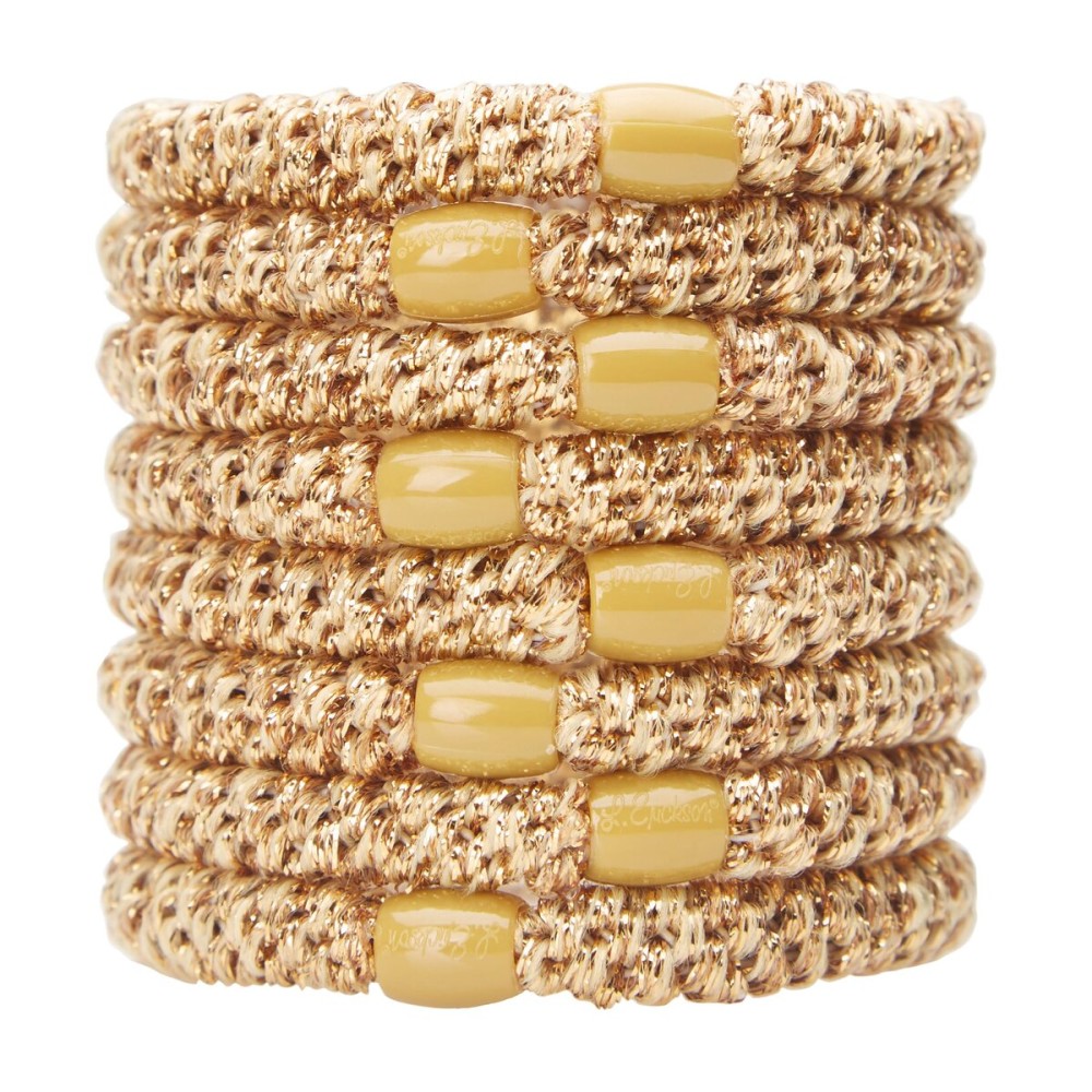 Gold Hair Ties for Thick Hair, Grab & Go Ponytail Holders, 8 Pack, Metallic Dark Gold, Thick No-Crease Bands with Strong Hold, Damage-Free Design, Luxe Shine | L. Erickson