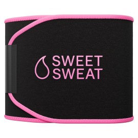 Sports Research Sweet Sweat Waist Trimmer (Core Series) - Premium Sweat Enhancing Fitness Band for Women & Men - Adjustable Fit  Latex-Free Neoprene - Pink Logo, Large