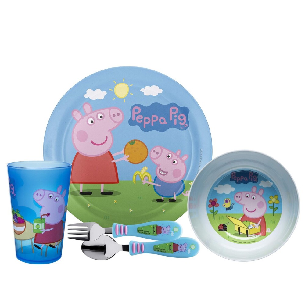 Zak Designs 5-Piece Dinnerware Set, Peppa Pig - Durable Plastic & Stainless Steel - Includes Tumbler, 8-Inch Plate, 6-Inch Bowl, Fork & Spoon - Suitable for Kids Ages 3+
